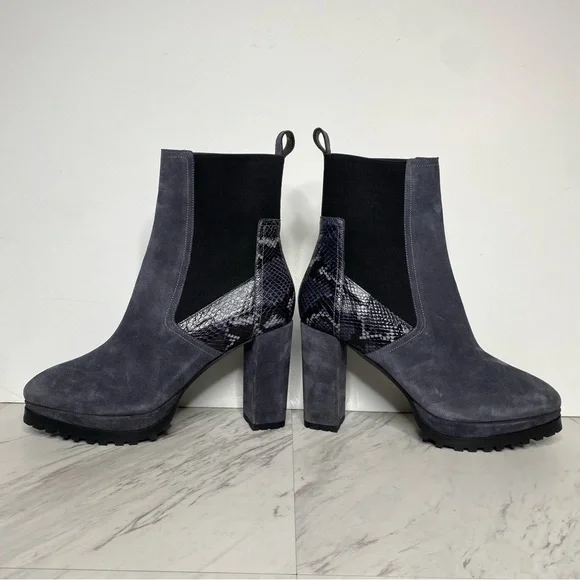 All Saints Sahara Gray Suede Snakeskin Heeled Boot 11 - Picture 8 of 16